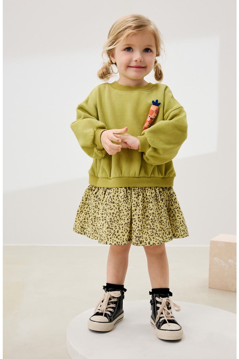 Kids' Carrot Sweatshirt Dress, Alternate, color, GREEN
