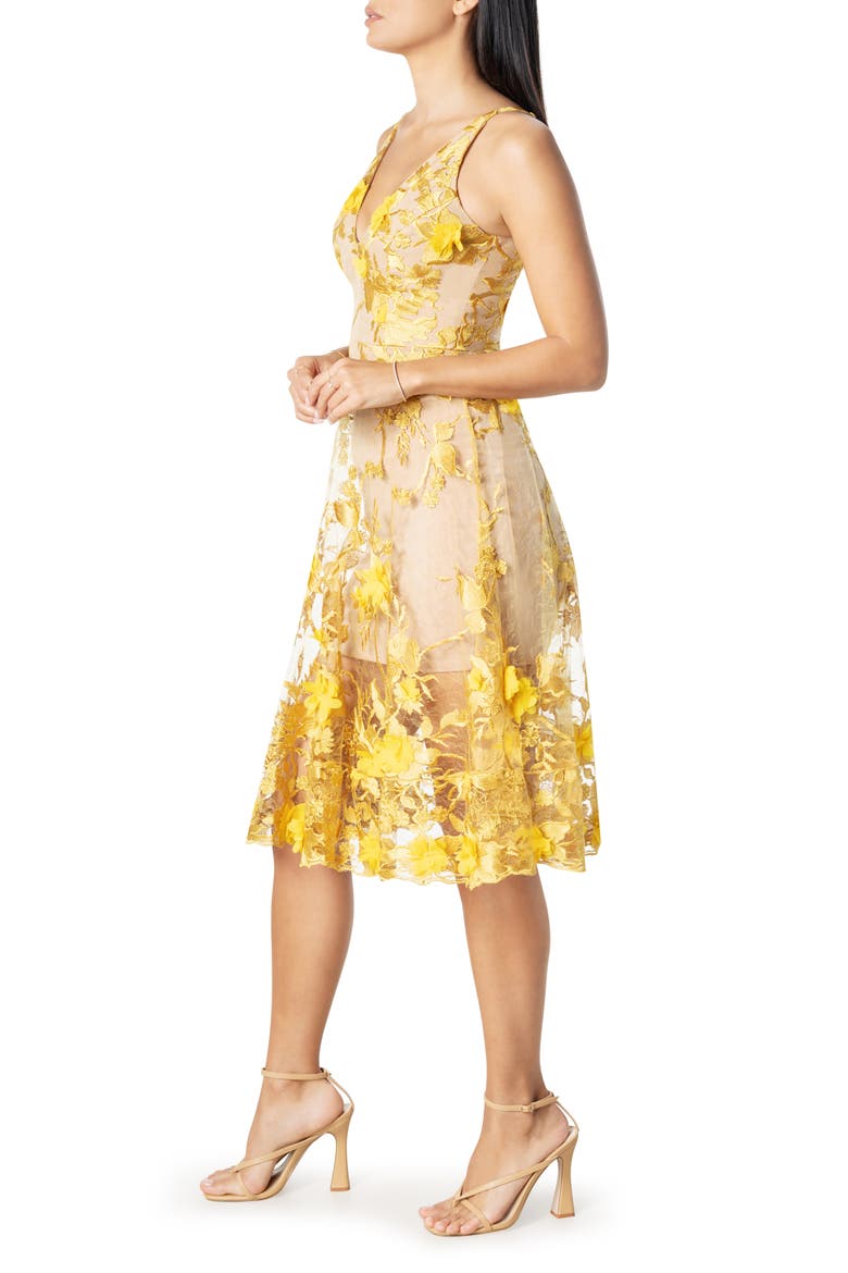 Audrey Embroidered Fit & Flare Dress, Alternate, color, CANARY