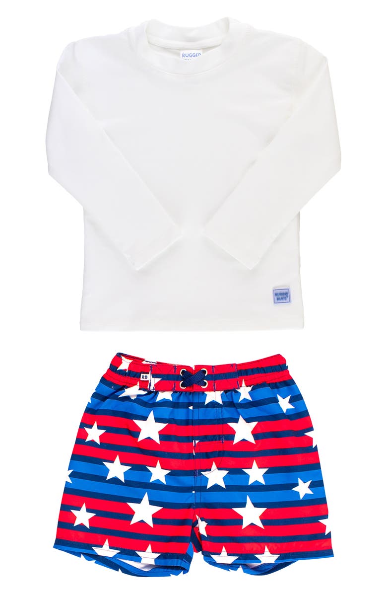 RuggedButts American Long Sleeve Two-Piece Rashguard Swimsuit, Main, color, White Multi