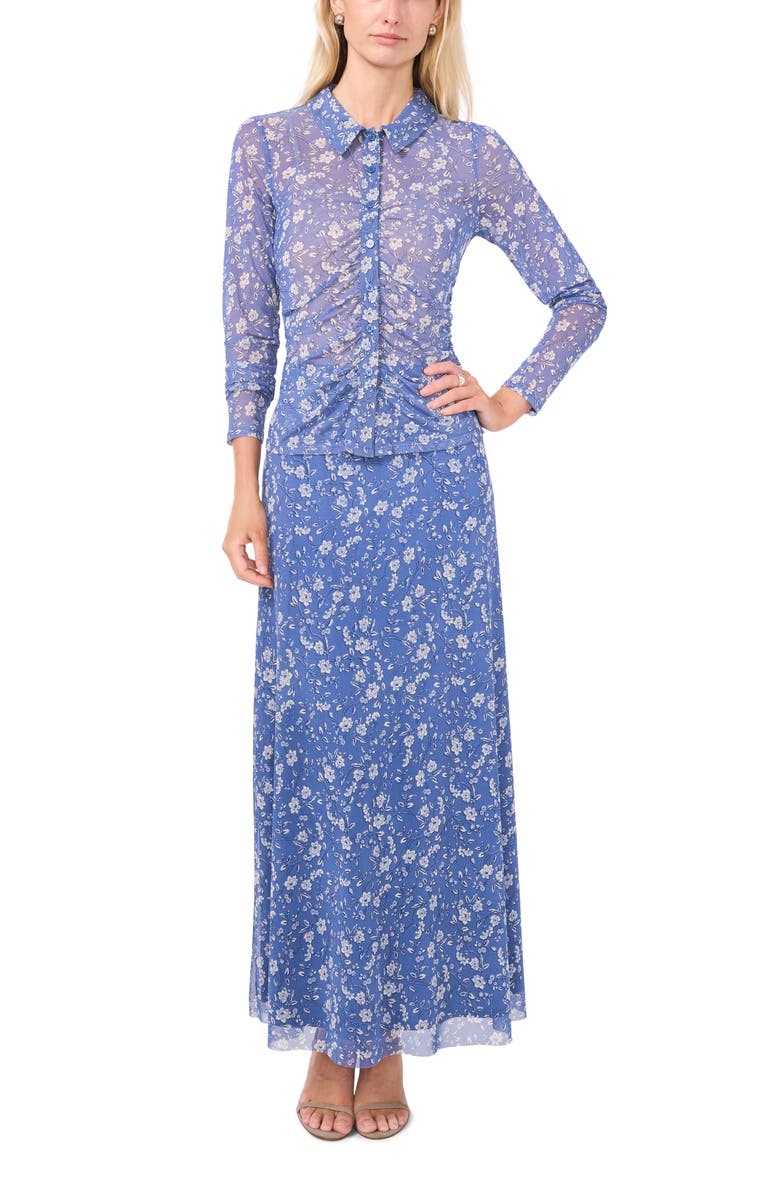 Halogen<sup>®</sup> Print Mesh Button-Up Shirt, Alternate, color, Swift Seas Blue Floral