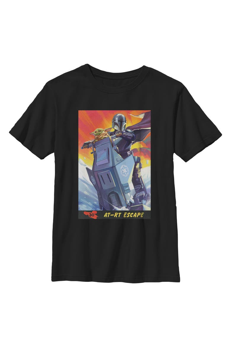 Boy's Star Wars The Mandalorian and Grogu AT RT Escape Comic Art  Graphic T-Shirt, Main, color, Black