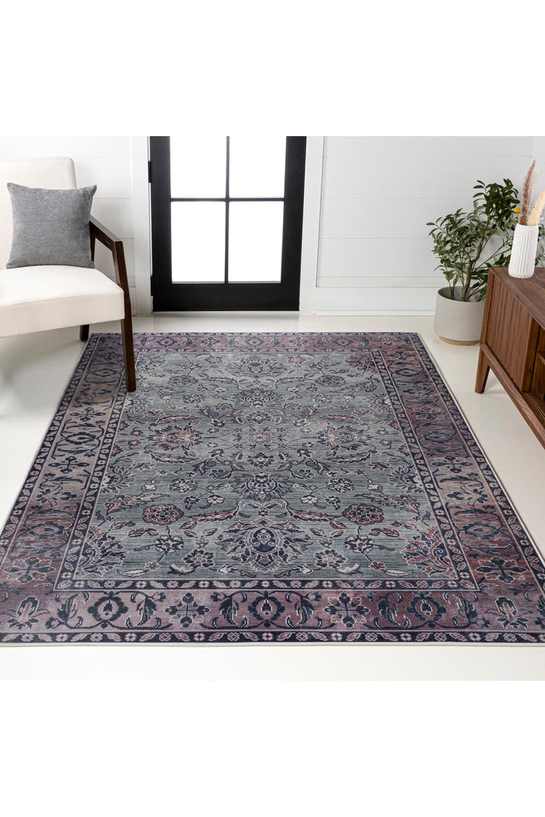 Victoria Ornate Persian All-Over Machine-Washable Area Rug, Alternate, color, Purple/Gray
