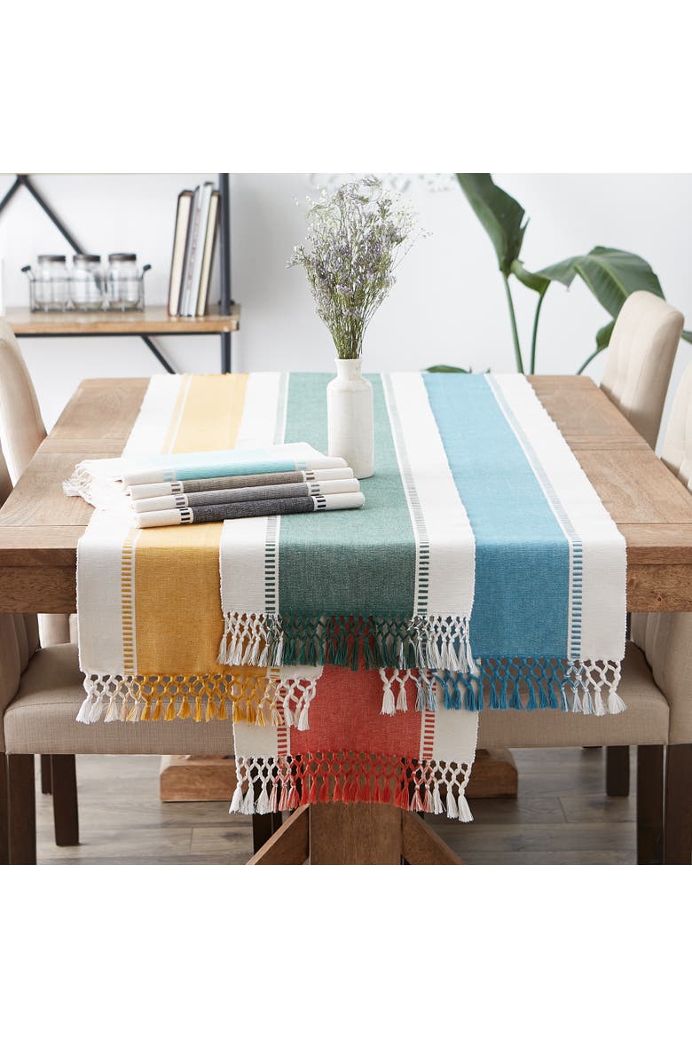 Dobby Stripe Ribbed Table Runner, Alternate, color, Dark Green