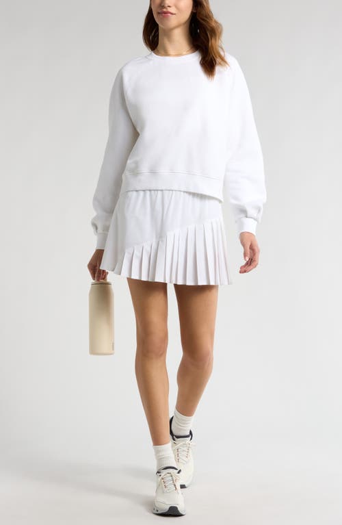 Zella Ruched Sleeve Crewneck Sweatshirt In White