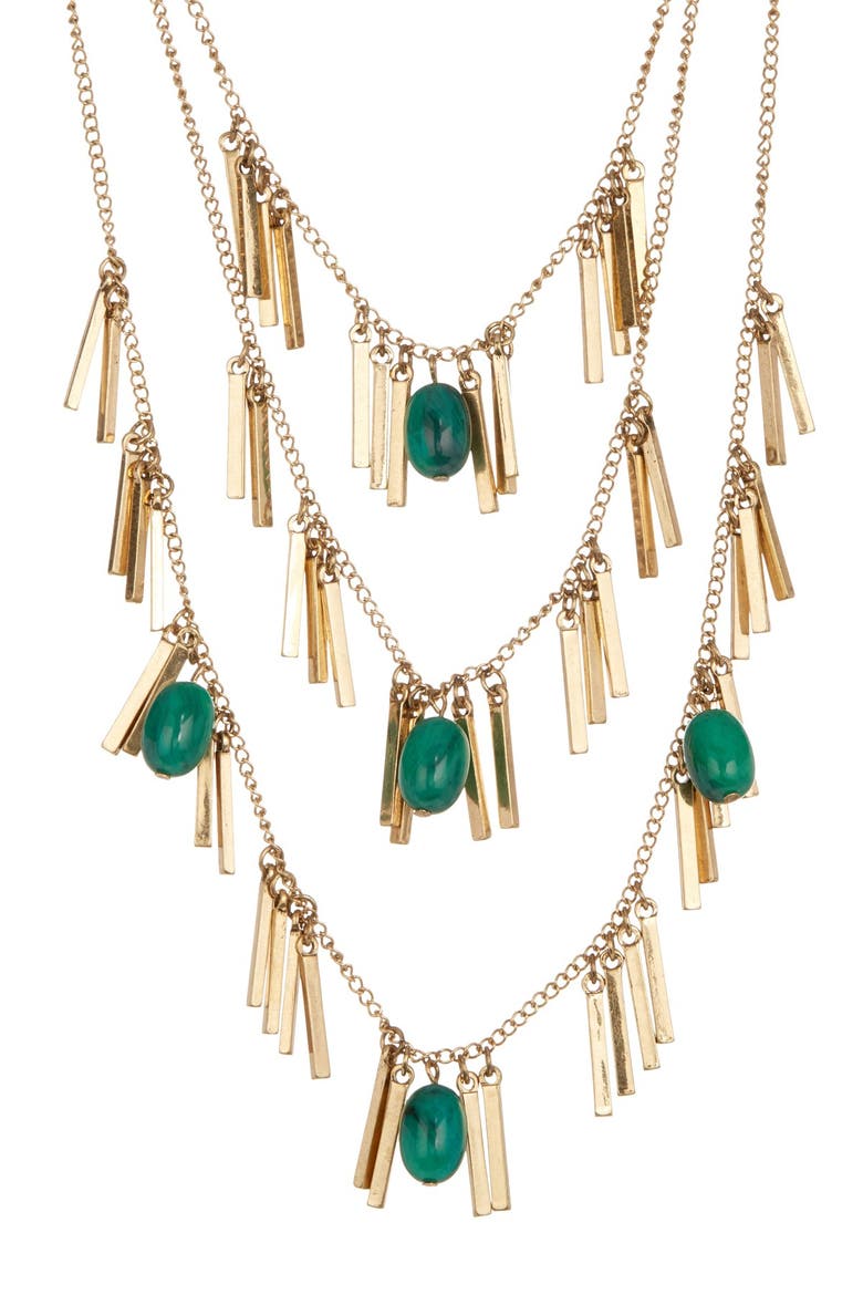 Layers of Fun Metal Fringe Necklace, Main, color, GOLD-GREEN
