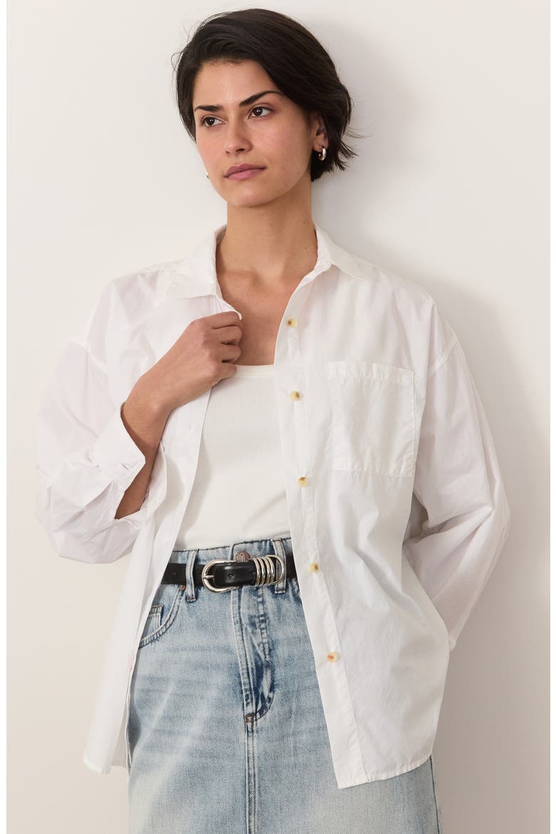 Cali Oversize Pima Cotton Poplin Button-Up Shirt, Alternate, color, WHITE