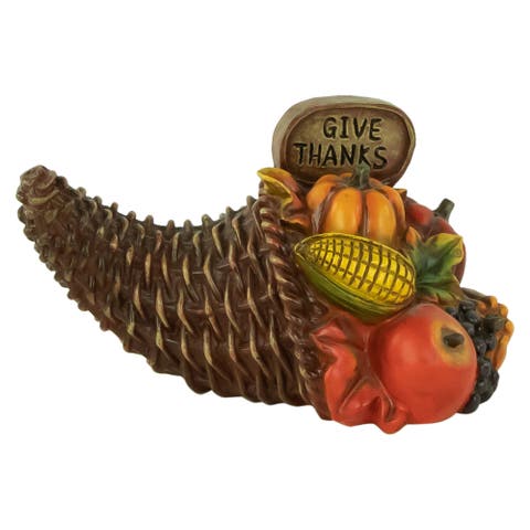 Bountiful Give Thanks Fall Harvest Cornucopia Decoration - 8.5"