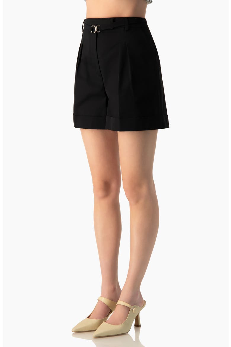 High-Waist Tailored Wide-Leg Cuffed Shorts, Alternate, color, Black