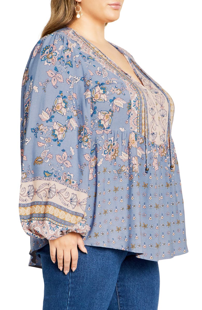 City Chic Angel Falls Mixed Floral Print Peplum Top, Alternate, color, 