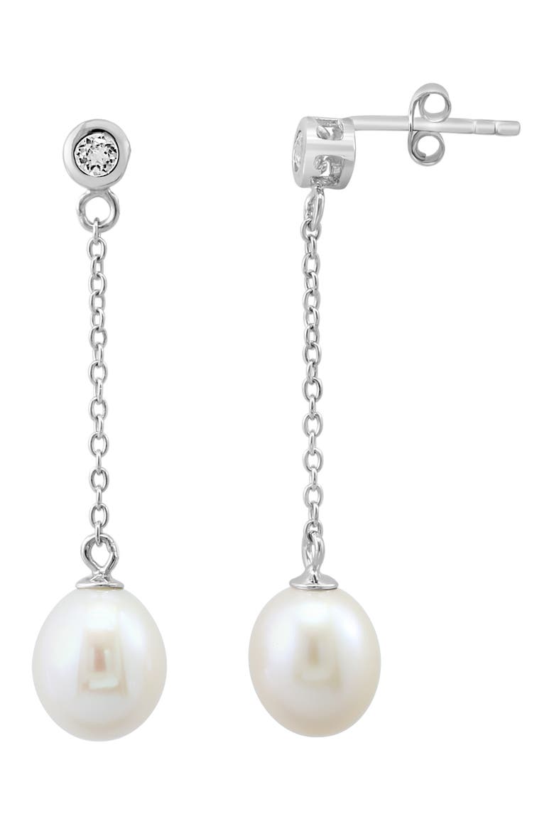 White Topaz & Freshwater Pearl Drop Earrings, Alternate, color, WHITE