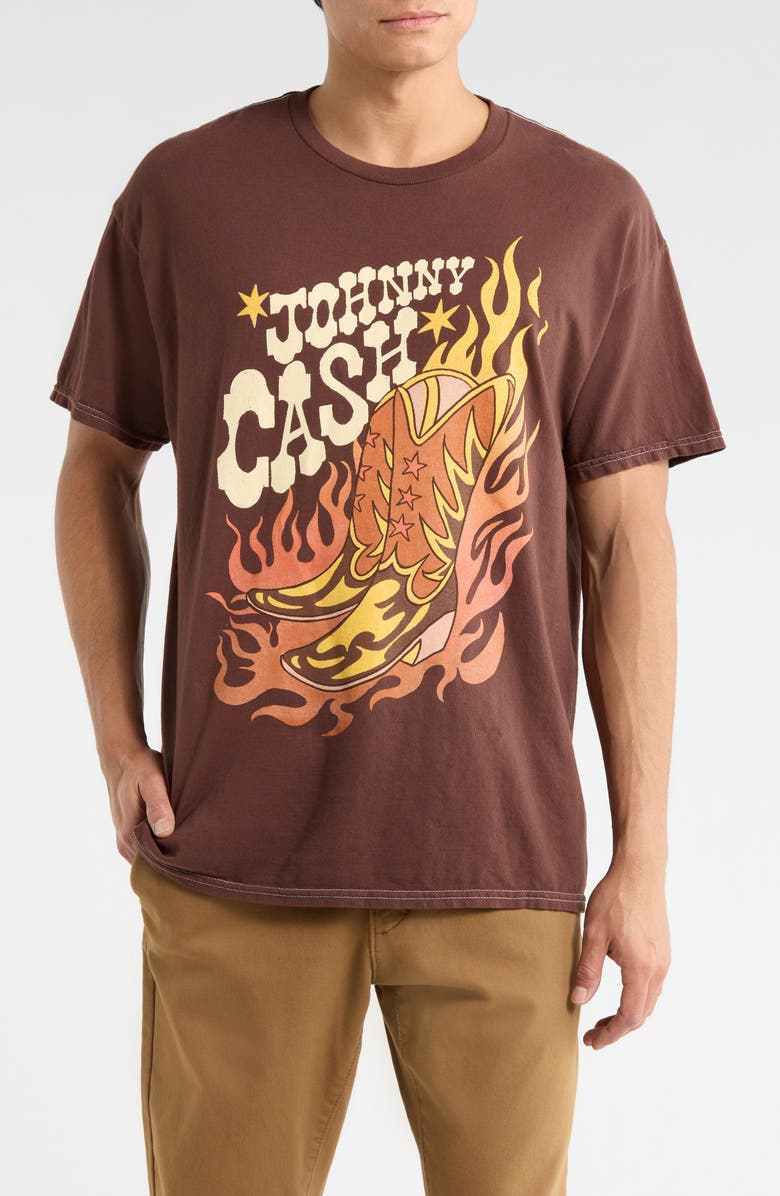 Merch Traffic Johnny Cash Boots Graphic T-Shirt, Main, color, Brown Pigment Dye