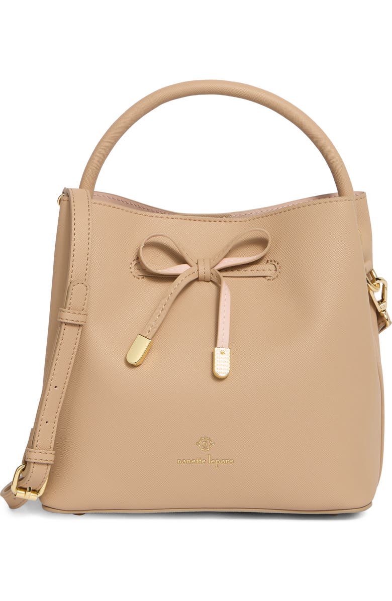 Nanette Lepore Kamilah Front Tie Bucket Bag, Main, color, Warm Taupe - Cameo Rose