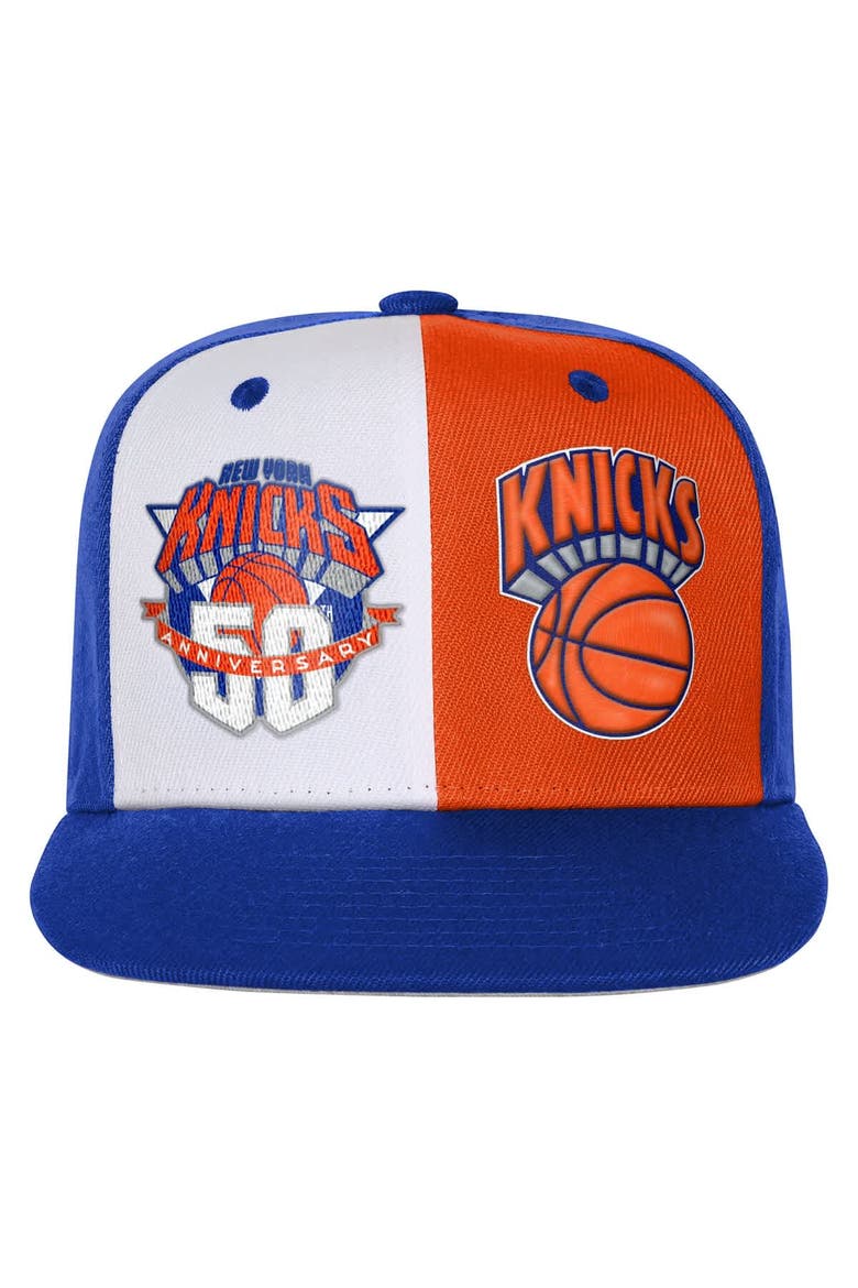 Youth Mitchell & Ness Blue New York Knicks 50th Anniversary Duo Front Snapback Hat, Alternate, color, Blue
