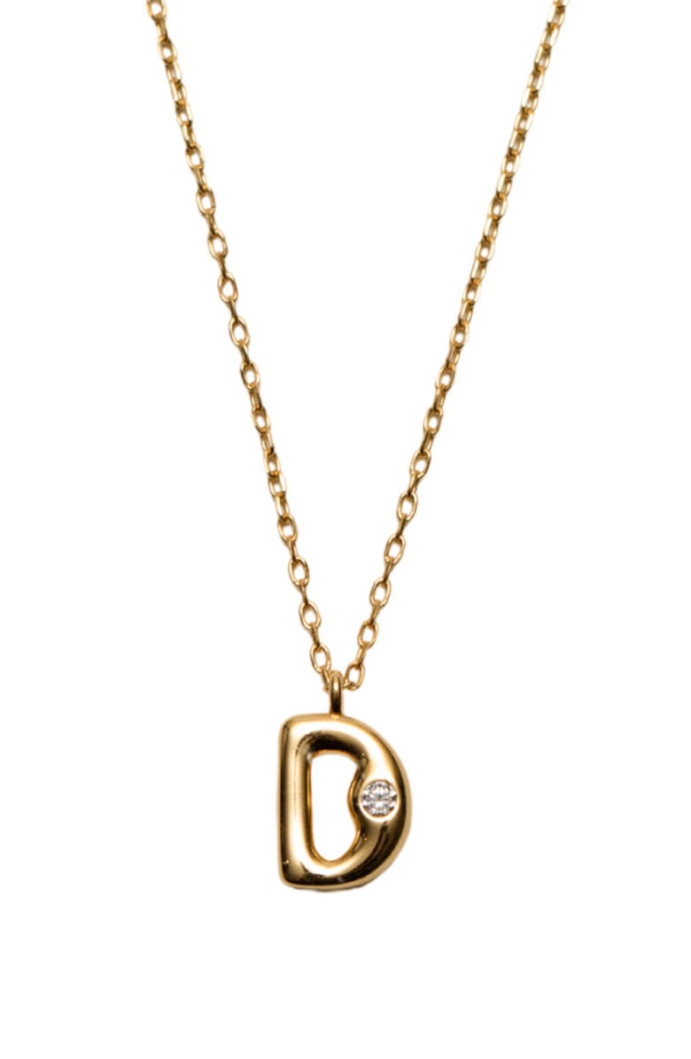 Argento Vivo Sterling Silver Cubic Zirconia Bubble Initial Necklace, Main, color, Gold D