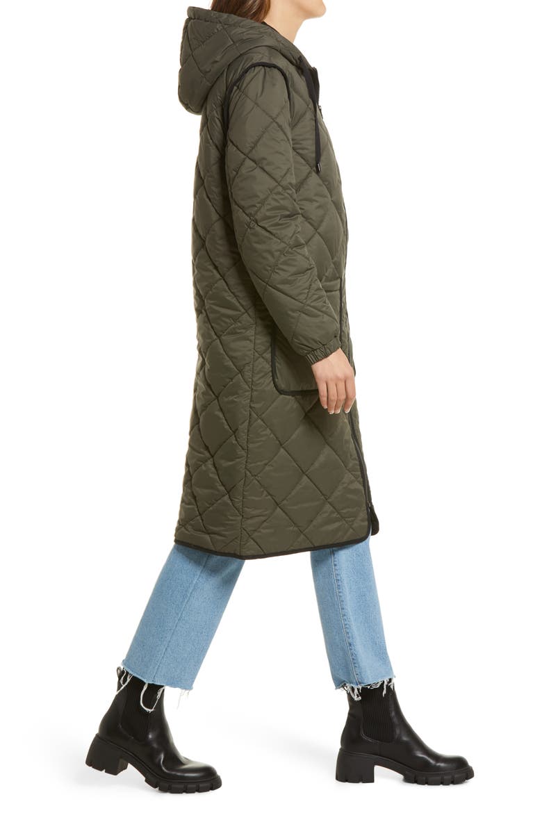 Long Hooded Quilted Coat, Alternate, color, OLIVE NIGHT