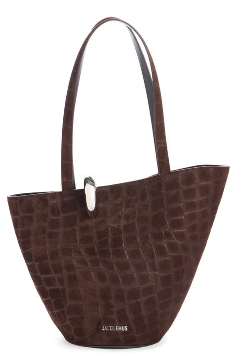 Le Bambola Moyen Croc Embossed Suede Bucket Bag