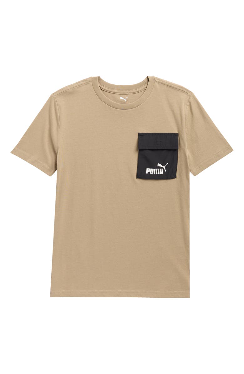 PUMA Kids' Logo Pocket T-Shirt, Main, color, Pale Brown