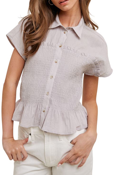Button Front Shirred Top