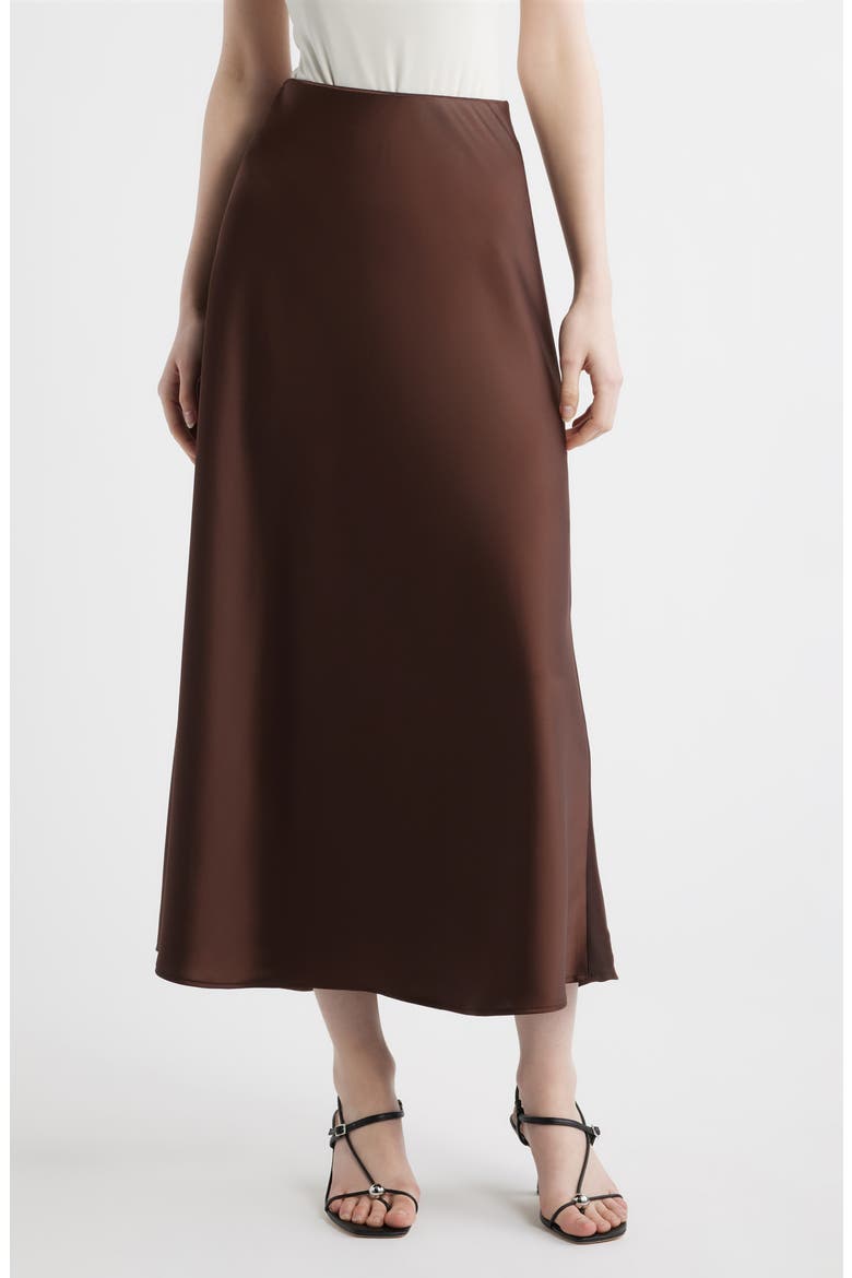 A-Line Satin Skirt, Main, color, DARK CHOCOLATE