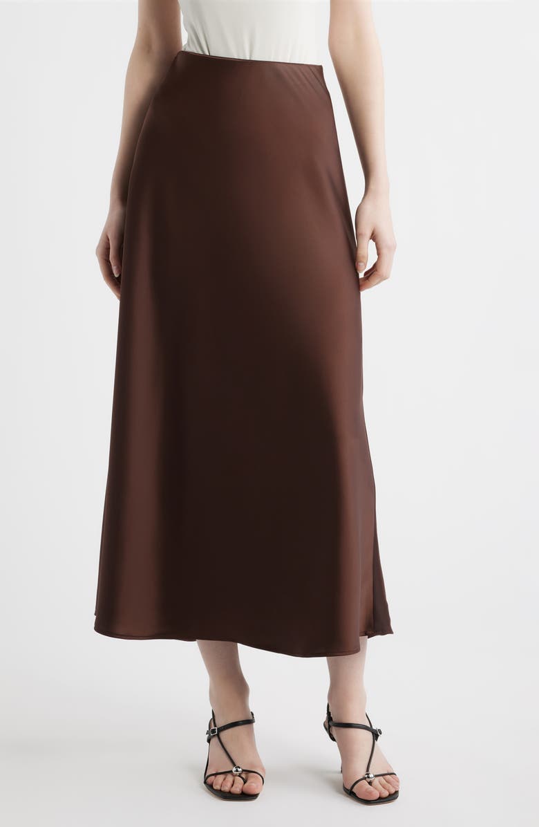 Anne Klein A-Line Satin Skirt, Main, color, Dark Chocolate