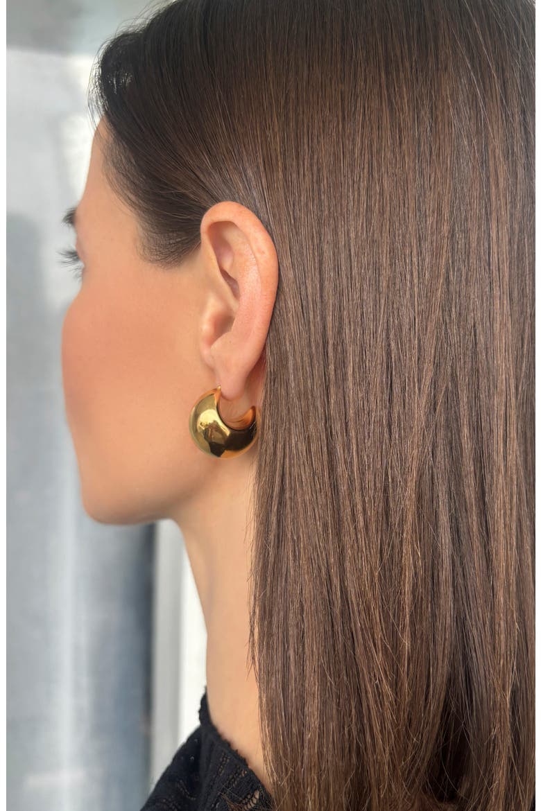 Domed Huggie Hoop Earrings, Alternate, color, GOLD