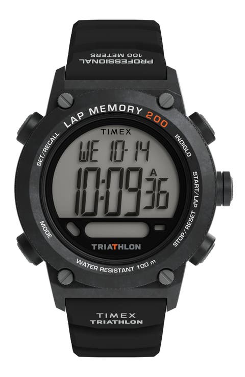 Triathalon Digital 200-Lap Silicone Strap Watch, 44mm