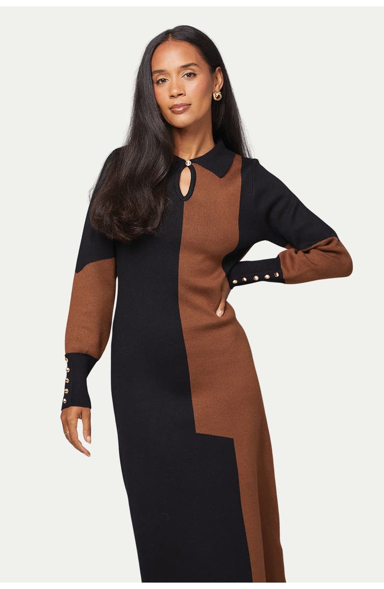 Wallis Colour Block Collared Knitted Dress, Alternate, color, Black