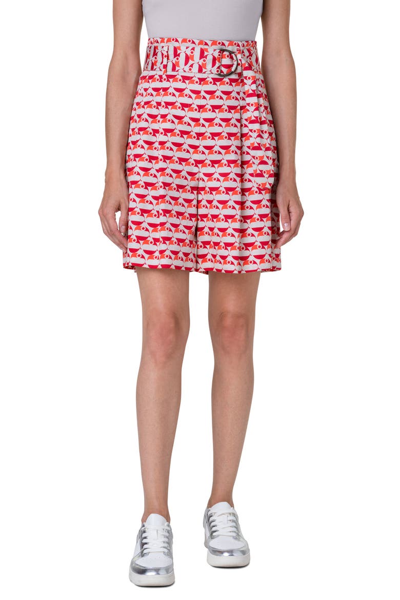 Fiorellina Flamingo Dot Print Belted Cotton Bermuda Shorts, Main, color, BEIGE-RED-CORAL