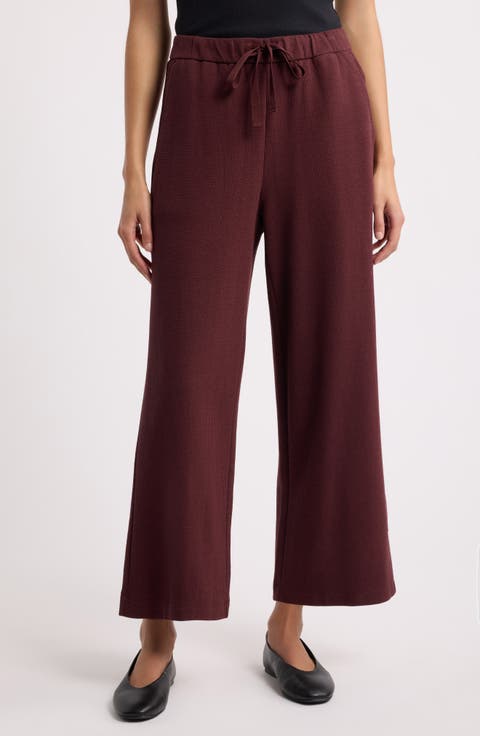 Organic Cotton Blend Ankle Wide Leg Drawstring Pants