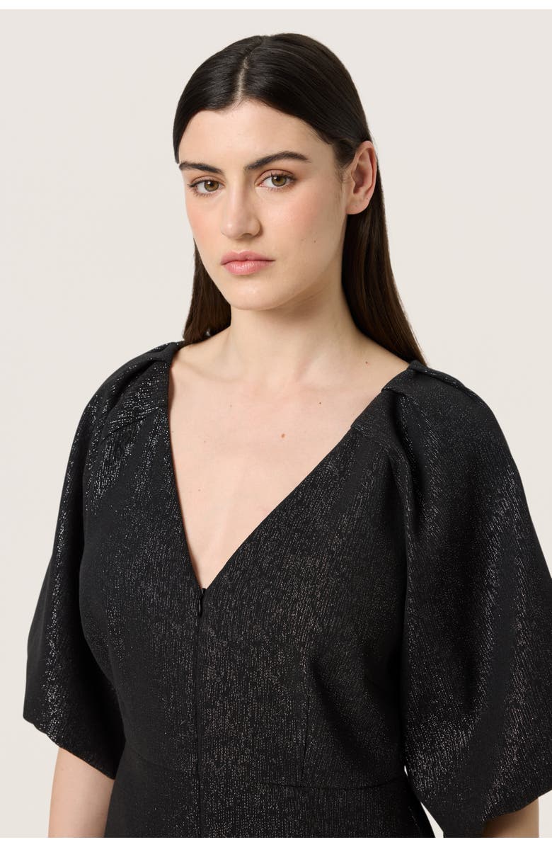 Soaked in Luxury SLCahlina Metallic V-neck Mini Dress, Alternate, color, Gun Metal