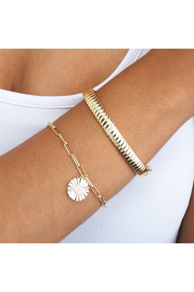 CZ Evil Eye Paperclip Charm Bracelet, Alternate, color, Gold Plated Sterling Silver