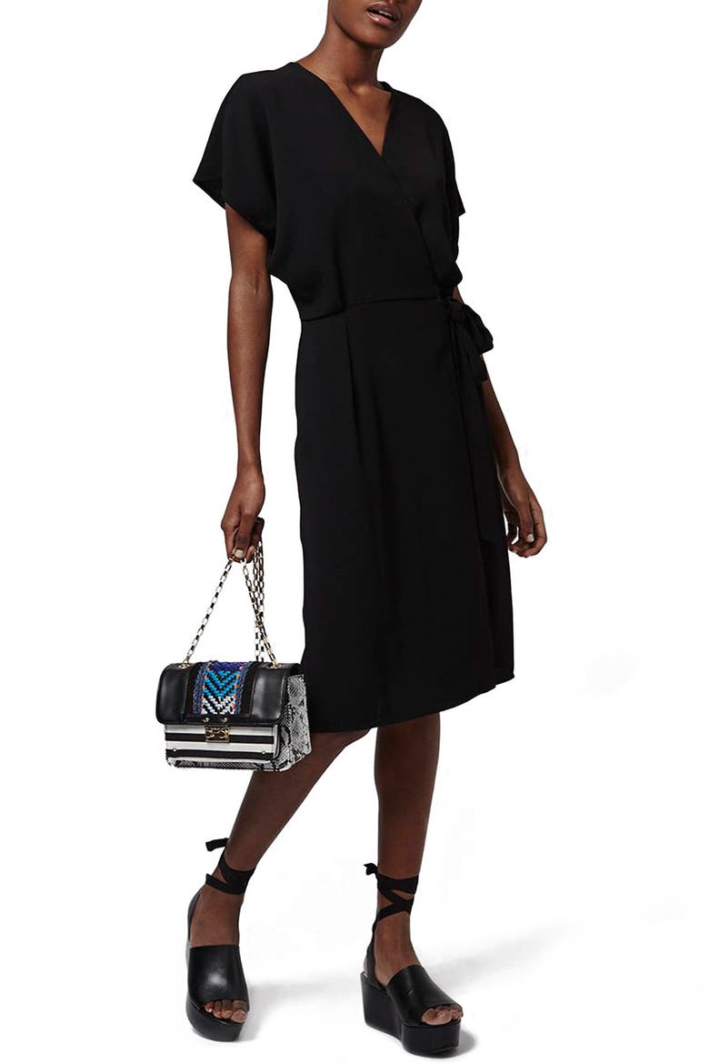 Crepe Wrap Dress, Main, color, BLACK