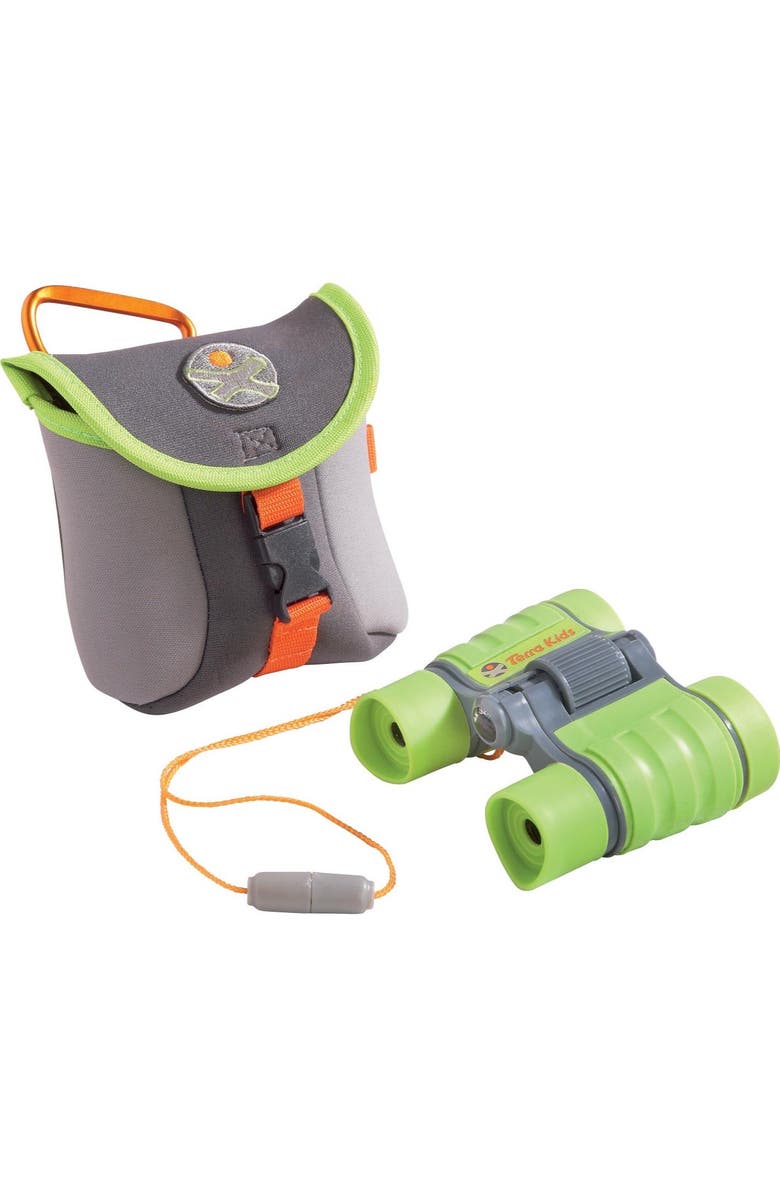 HABA Terra Kids Children's Binoculars with Compact Case, Children's Outdoor Scientific Toy with 4X Magnification, Main, color, Green Multi