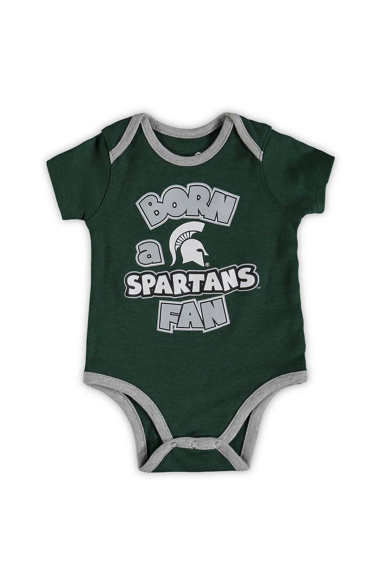 Outerstuff Newborn & Infant Green/White/Heathered Gray Michigan State Spartans Born A Fan Three-Piece Bodysuit Set, Alternate, color, 