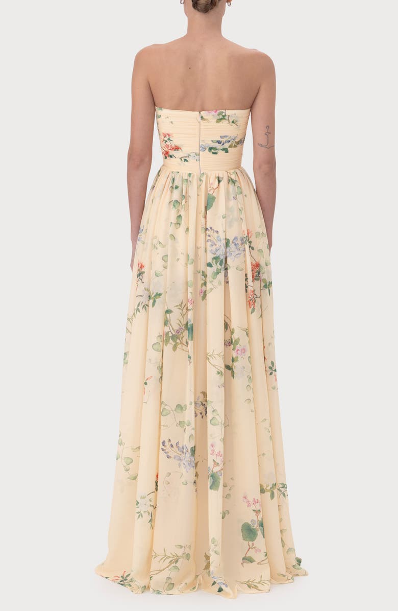 SAU LEE Camille Floral Strapless Gown, Alternate, color, Soft Yellow