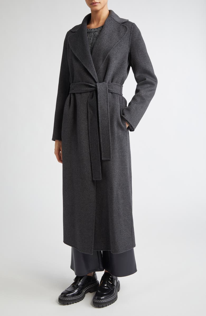 Max Mara Poldo Belted Virgin Wool Long Wrap Coat, Alternate, color, Dark Grey