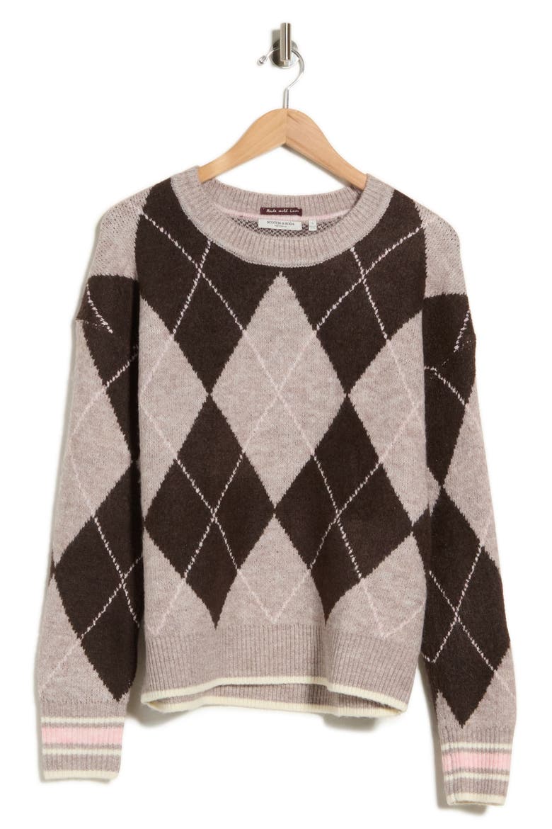Crewneck Pullover Sweater, Alternate, color, MED BROWN SEAL ROSE DUST