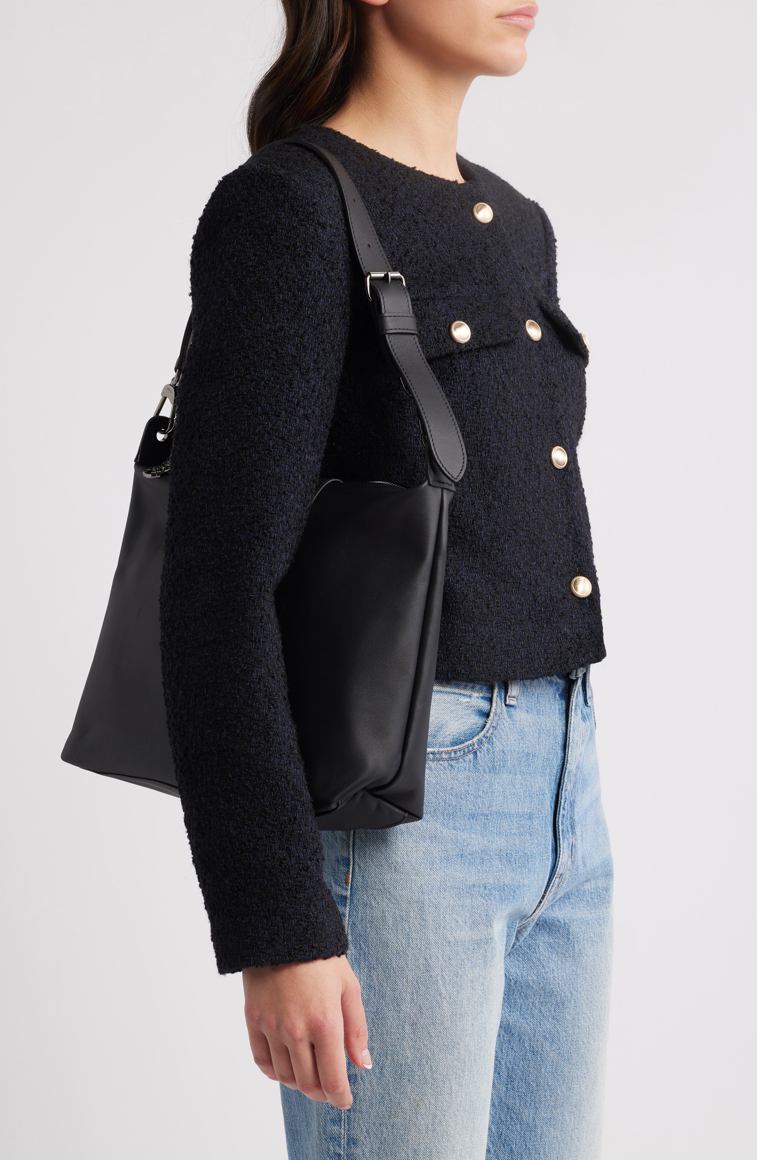 Longchamp Medium Le Pliage Xtra Leather Hobo Bag, Alternate, color, Black