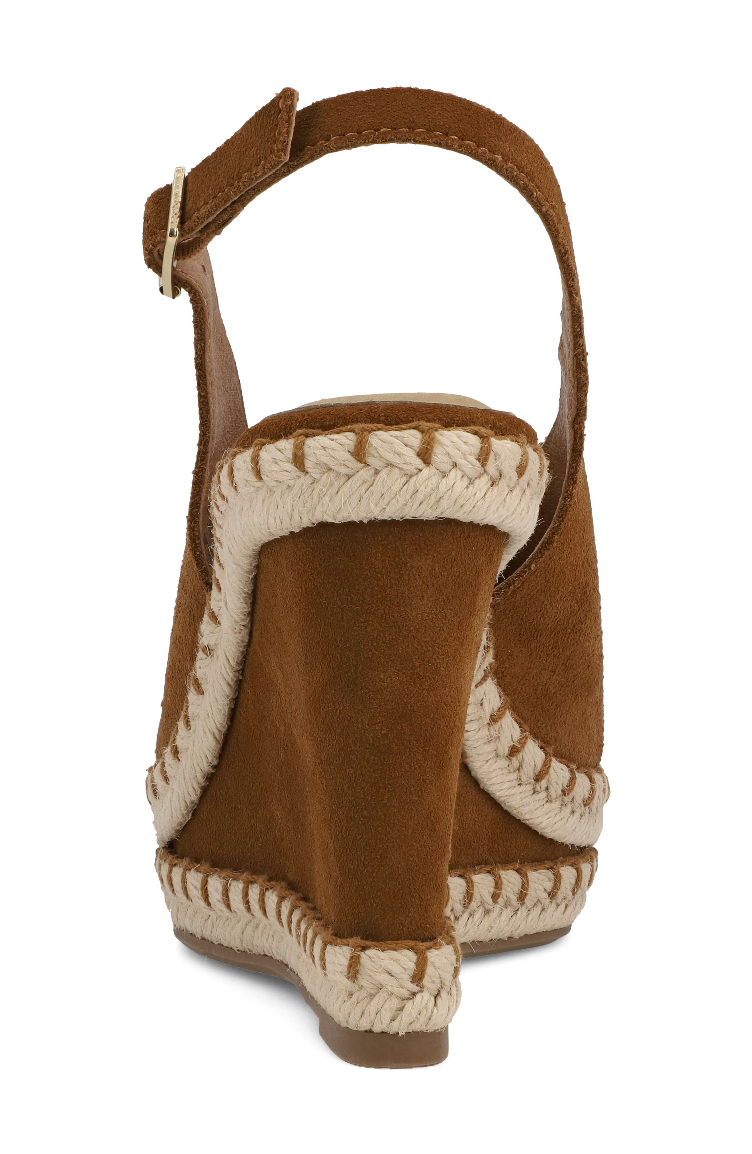 MIA Marjori Slingback Espadrille Peep Toe Platform Wedge Sandal, Alternate, color, Cognac Sue