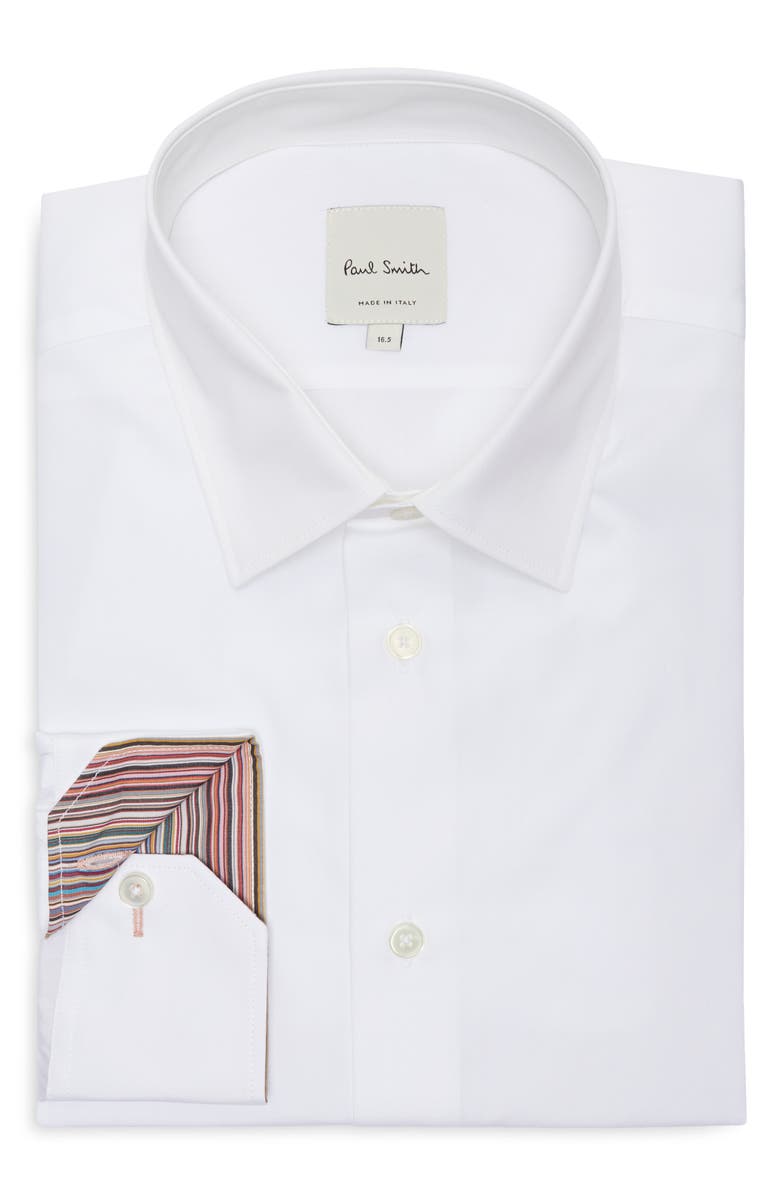 Paul Smith London Tailored Fit Solid Cotton Dress Shirt, Main, color, White