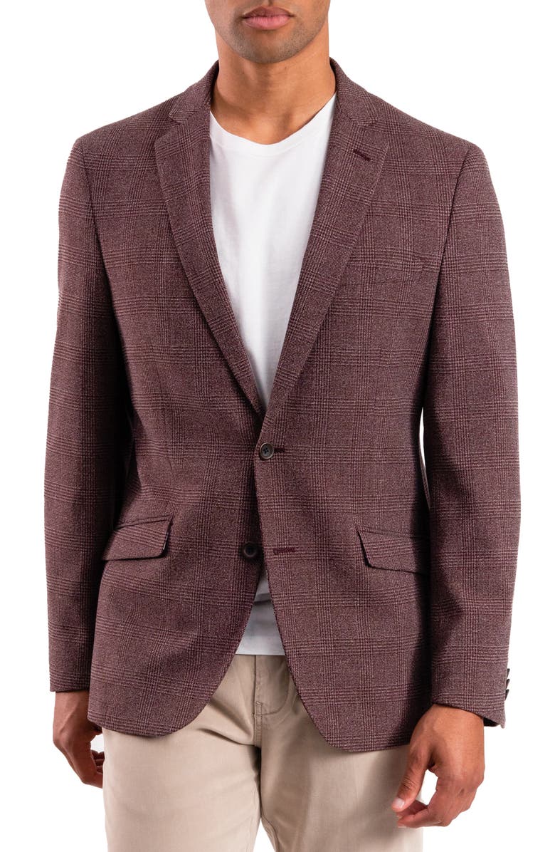 SAVILE ROW CO Burgundy Plaid Sport Coat, Main, color, Burgundy
