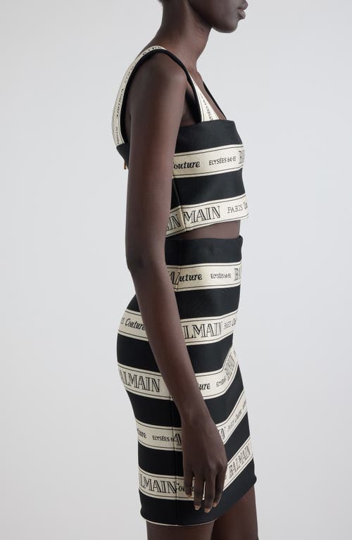 Shop Balmain Logo Stripe Jacquard Crop Top In Edy Black/beige