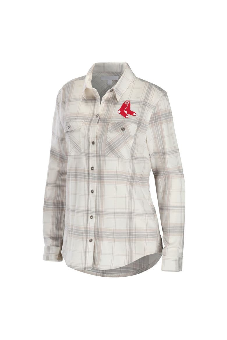 Women's WEAR by Erin Andrews Gray/Cream Boston Red Sox Flannel Button-Up Shirt, Alternate, color, Gray