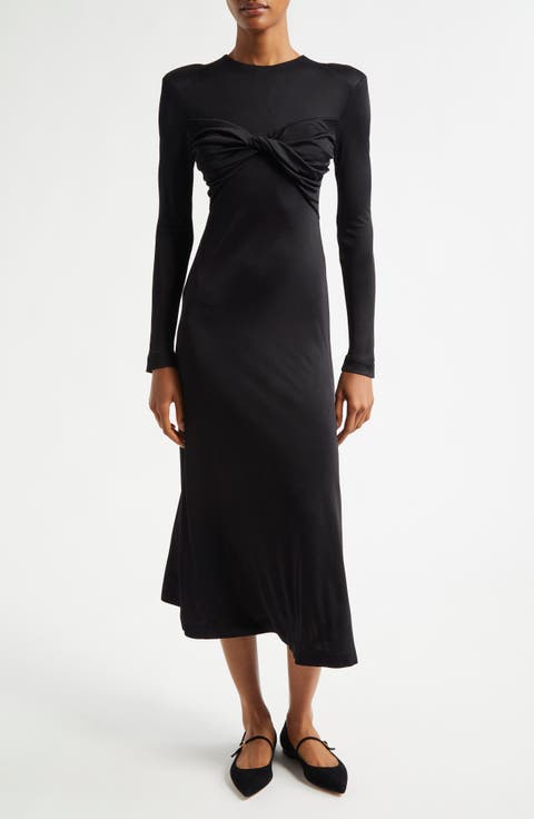 Black Twisted Cup Long Sleeve Midi Dress