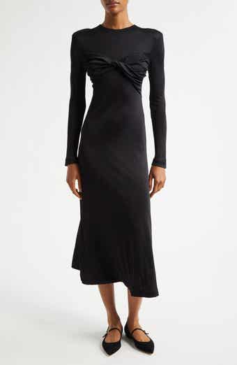 FARM Rio Black Twisted Cup Long Sleeve Midi Dress