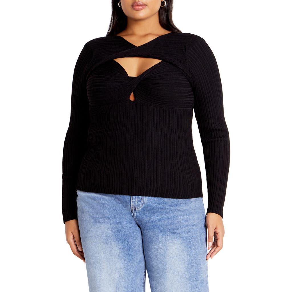 City Chic Tessa Cutout Rib Sweater In Black