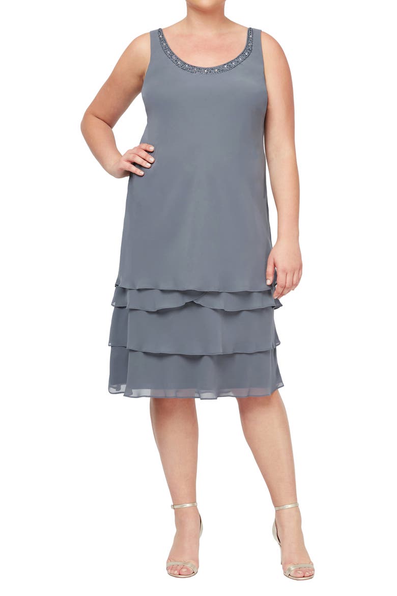 Embellished Tiered Dress with Jacket, Alternate, color, STE