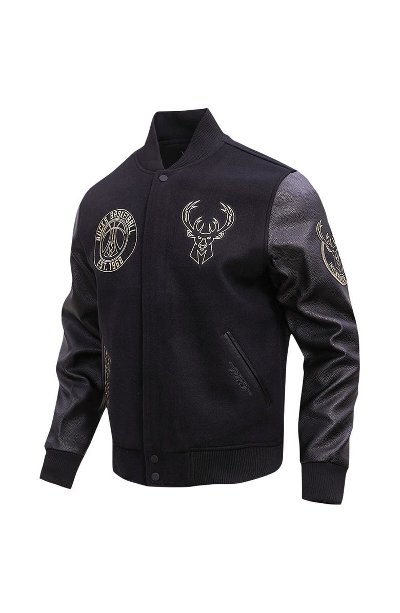 PRO STANDARD Men's Pro Standard Black Milwaukee Bucks Gold Stitch Varsity Jacket, Alternate, color, 