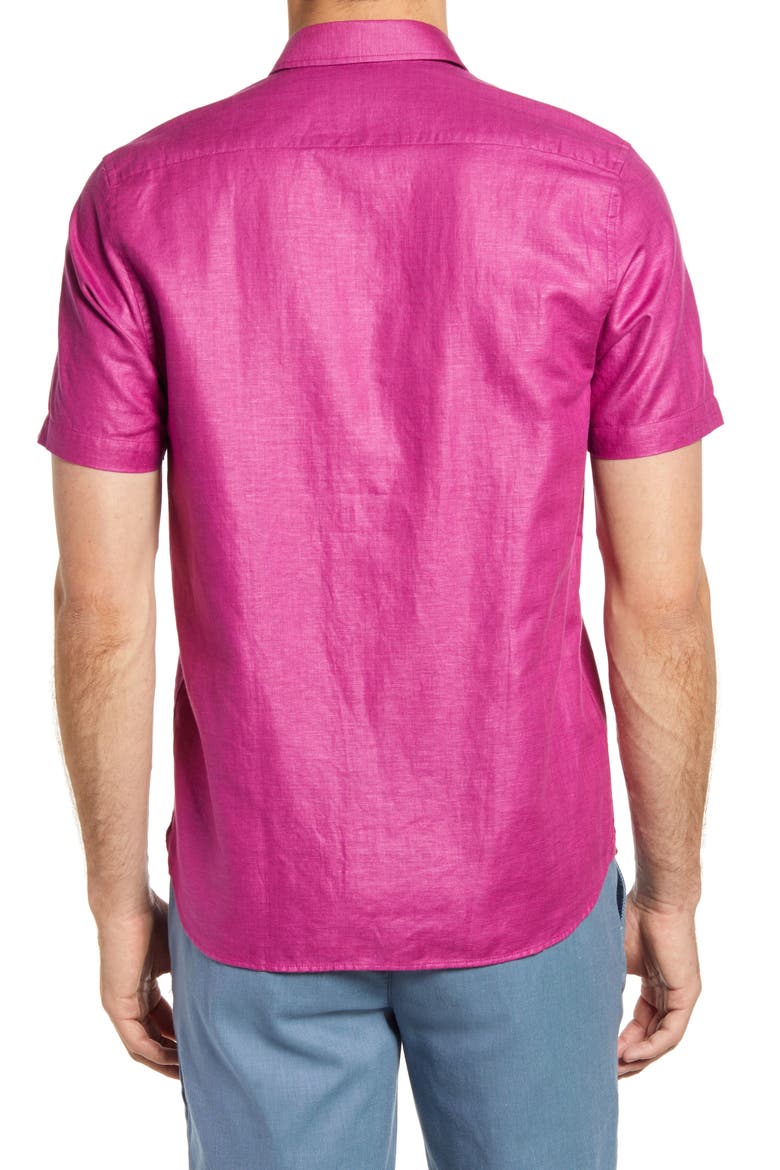 Civiche Linen & Cotton Button-Up Shirt, Alternate, color, DP-PURPLE