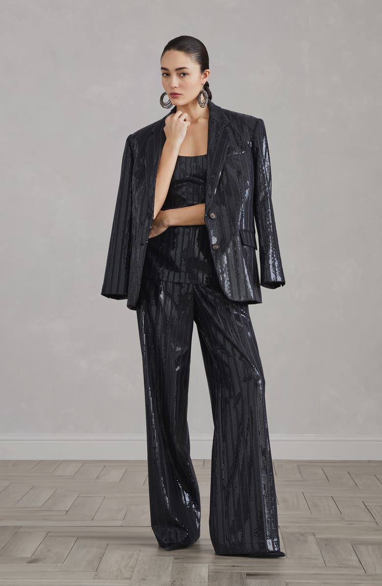 Brunello Cucinelli Comfort virgin wool chalk stripe blazer with dazzling embroidery, Alternate, color,